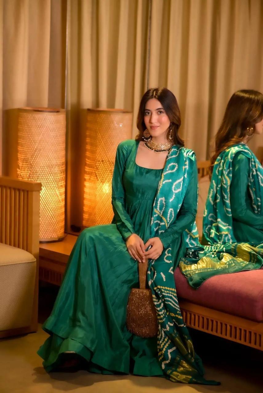 Liza Silk Anarkali With Digital Printed Dupatta :3 piece suit(top,bottom&dupatta)