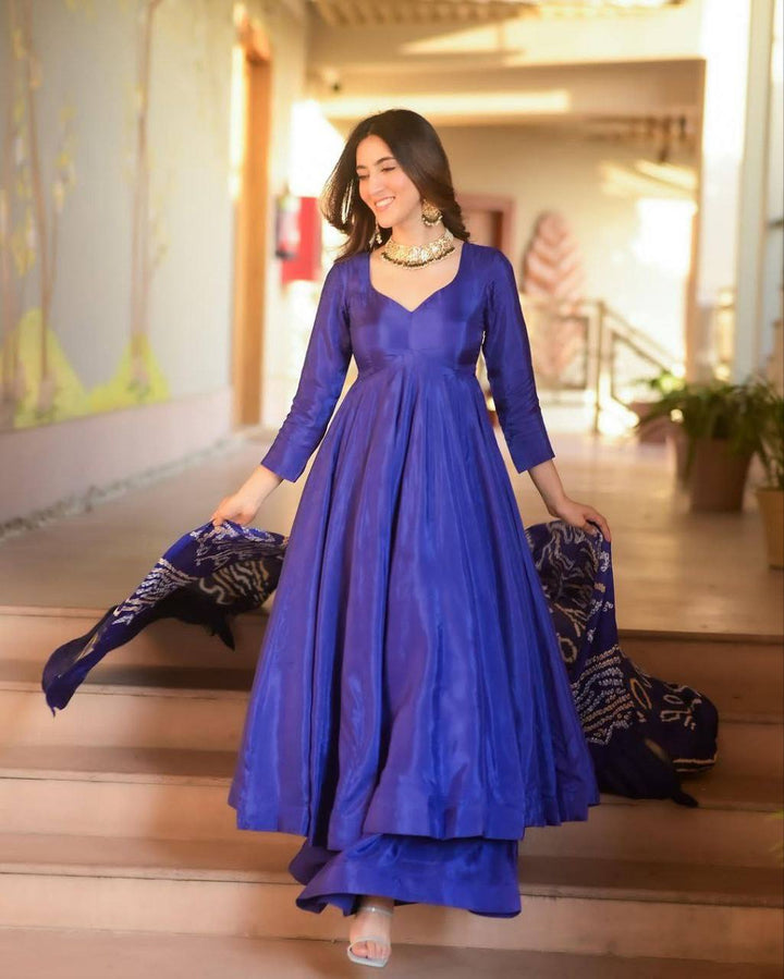 Liza Silk Anarkali With Digital Printed Dupatta :3 piece suit(top,bottom&dupatta)