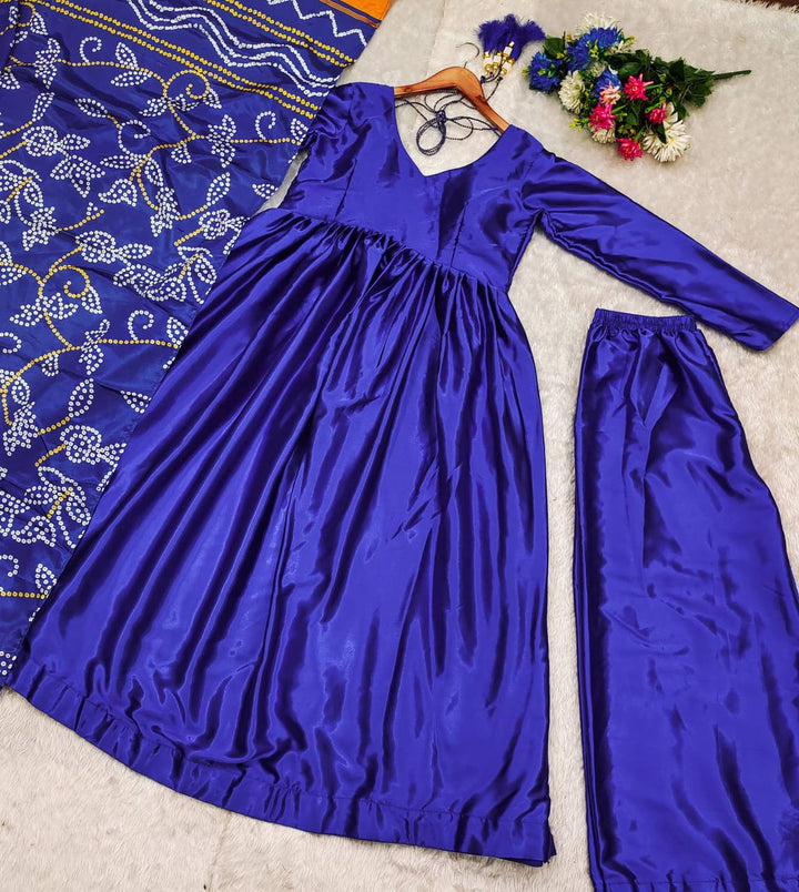 Liza Silk Anarkali With Digital Printed Dupatta :3 piece suit(top,bottom&dupatta)