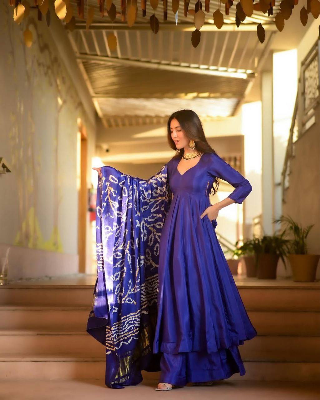 Liza Silk Anarkali With Digital Printed Dupatta :3 piece suit(top,bottom&dupatta)
