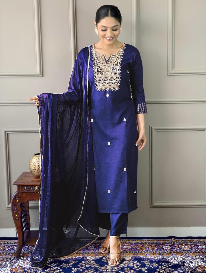 Women's Embroidery Work Kurta Set :3 piece suit(top,bottom&dupatta)