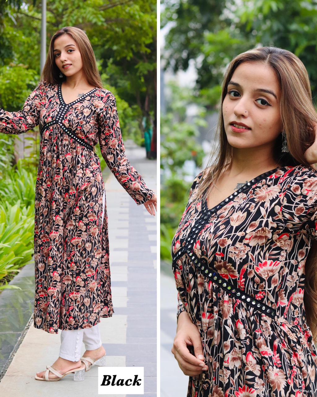 Naira Cut Full Flair Dress :3 piece suit(top,bottom&dupatta)
