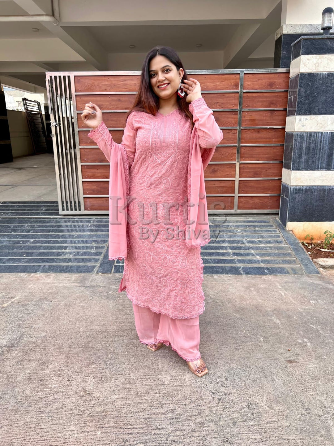 TRENDING FAUX GEORGETTE TOP PLAZO WITH DUPATTA :3 piece suit(top,bottom&dupatta)