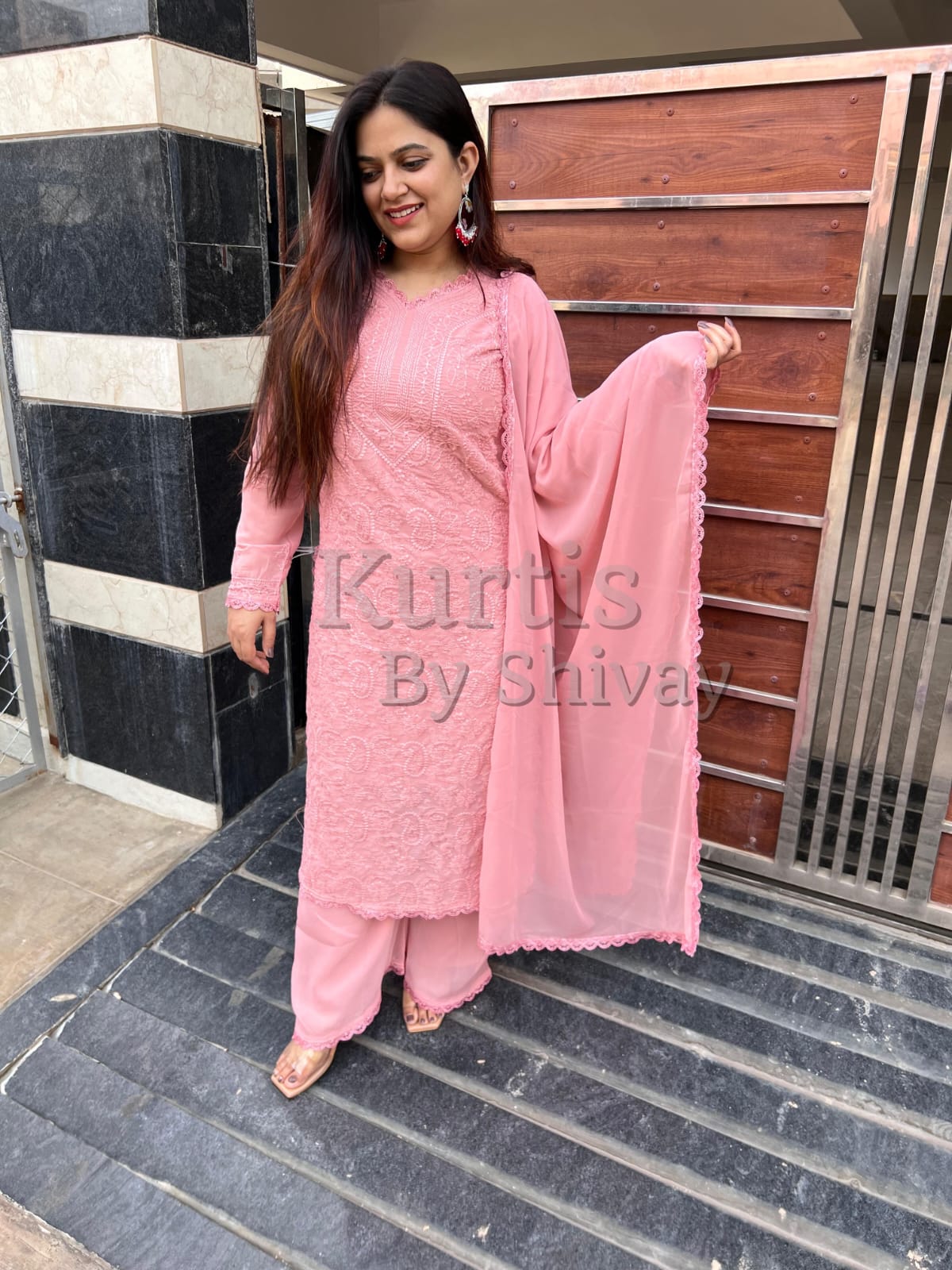 TRENDING FAUX GEORGETTE TOP PLAZO WITH DUPATTA :3 piece suit(top,bottom&dupatta)