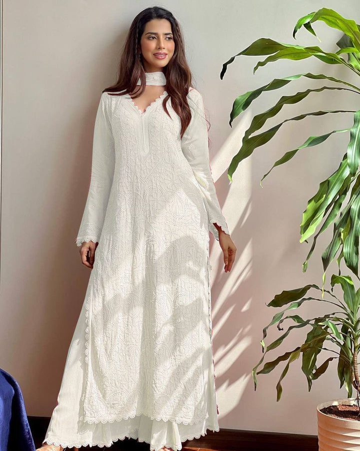 TRENDING FAUX GEORGETTE TOP PLAZO WITH DUPATTA :3 piece suit(top,bottom&dupatta)
