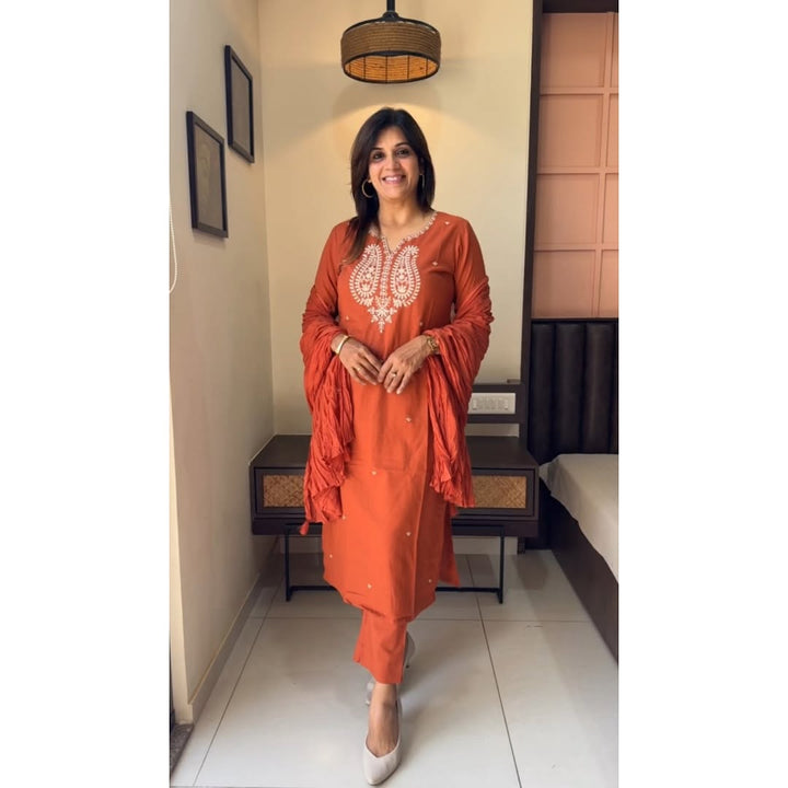 Summer Perfect Cotton Chikankari Embroidery Set :3 piece suit(top,bottom&dupatta)