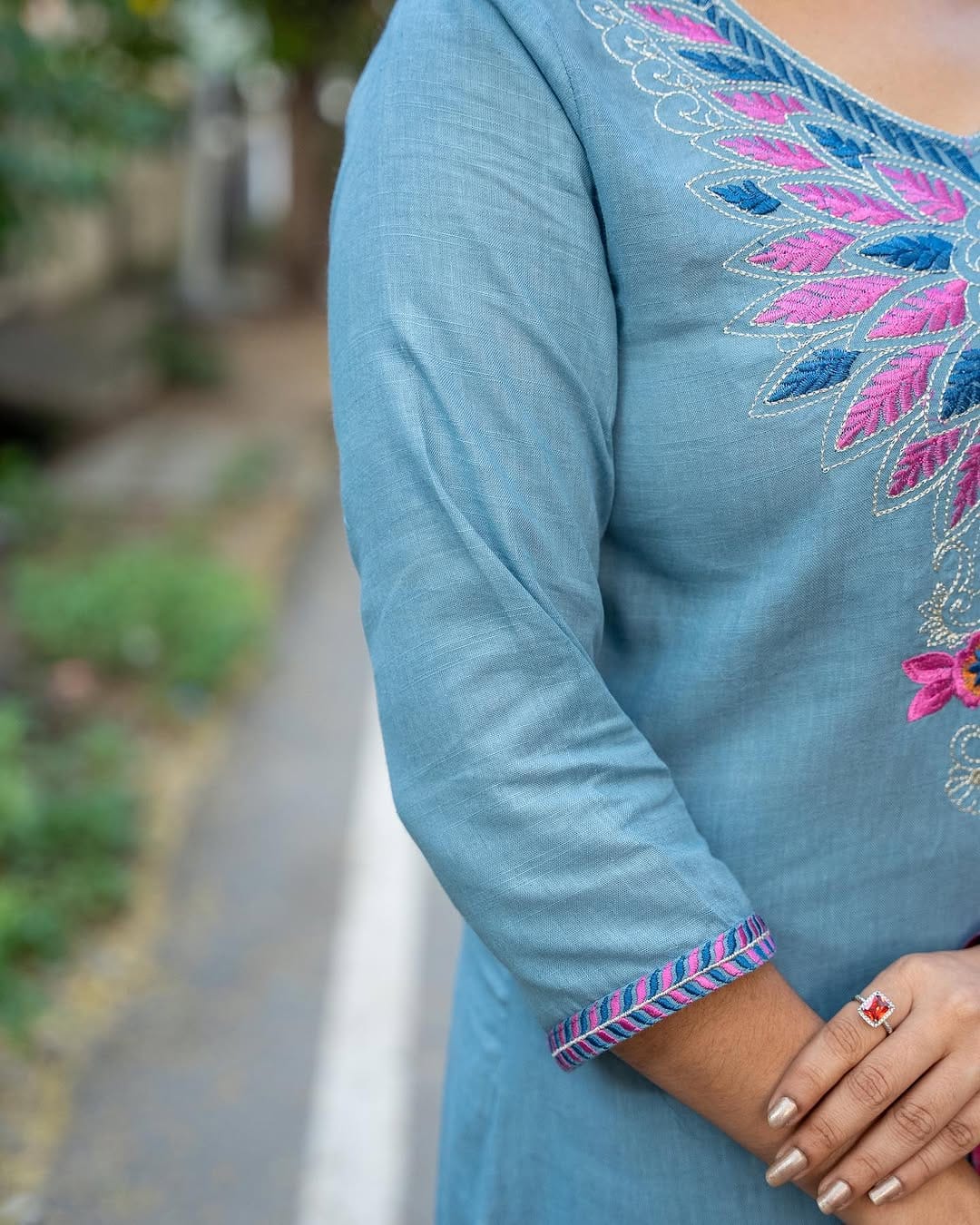 Elevate Your Style with Our Classy Handloom A-Line Kurti Set :3 piece suit(top,bottom&dupatta)