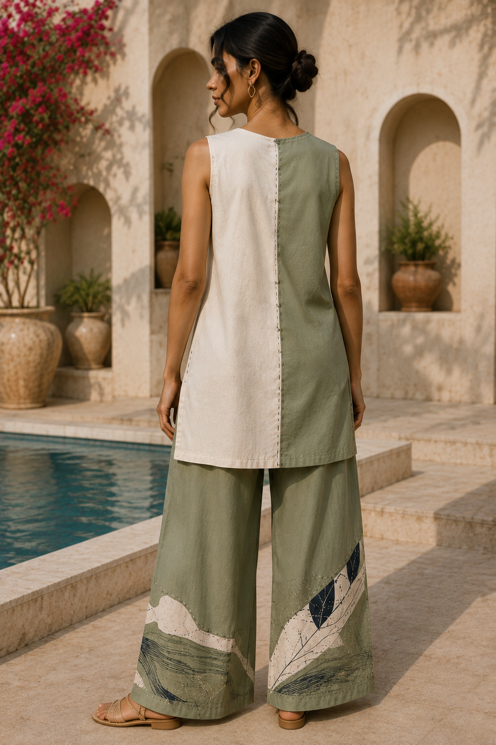 Sage Green Cotton Linen Blend Co-ord Set for Women |  Kurta Set