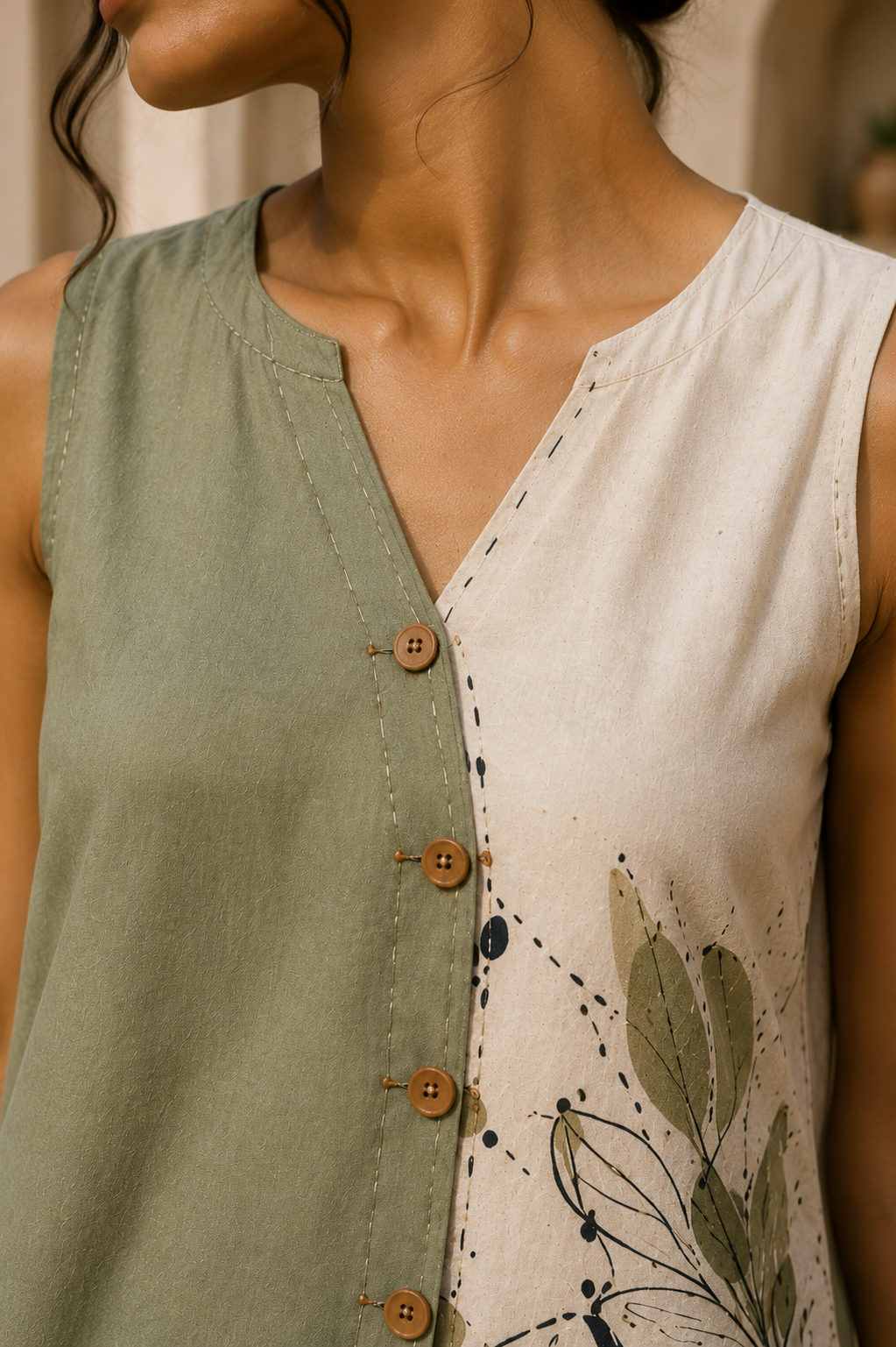 Sage Green Cotton Linen Blend Co-ord Set for Women |  Kurta Set