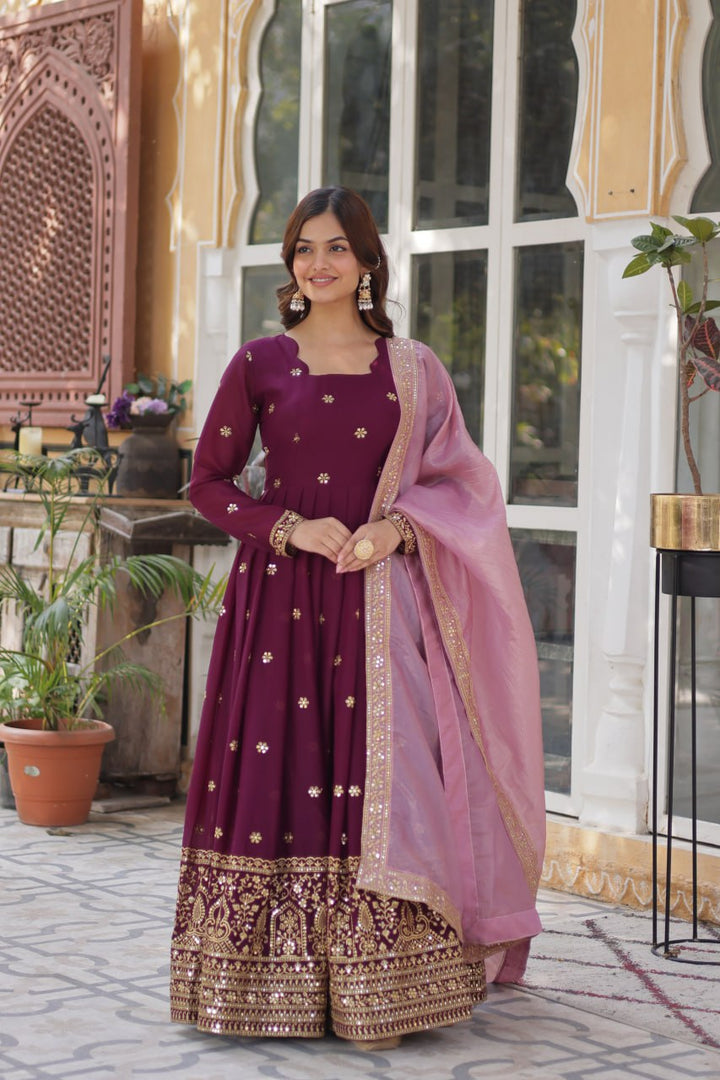 Elegant Embroidered Gown with Designer Dupatta :3 piece suit(top,bottom&dupatta)