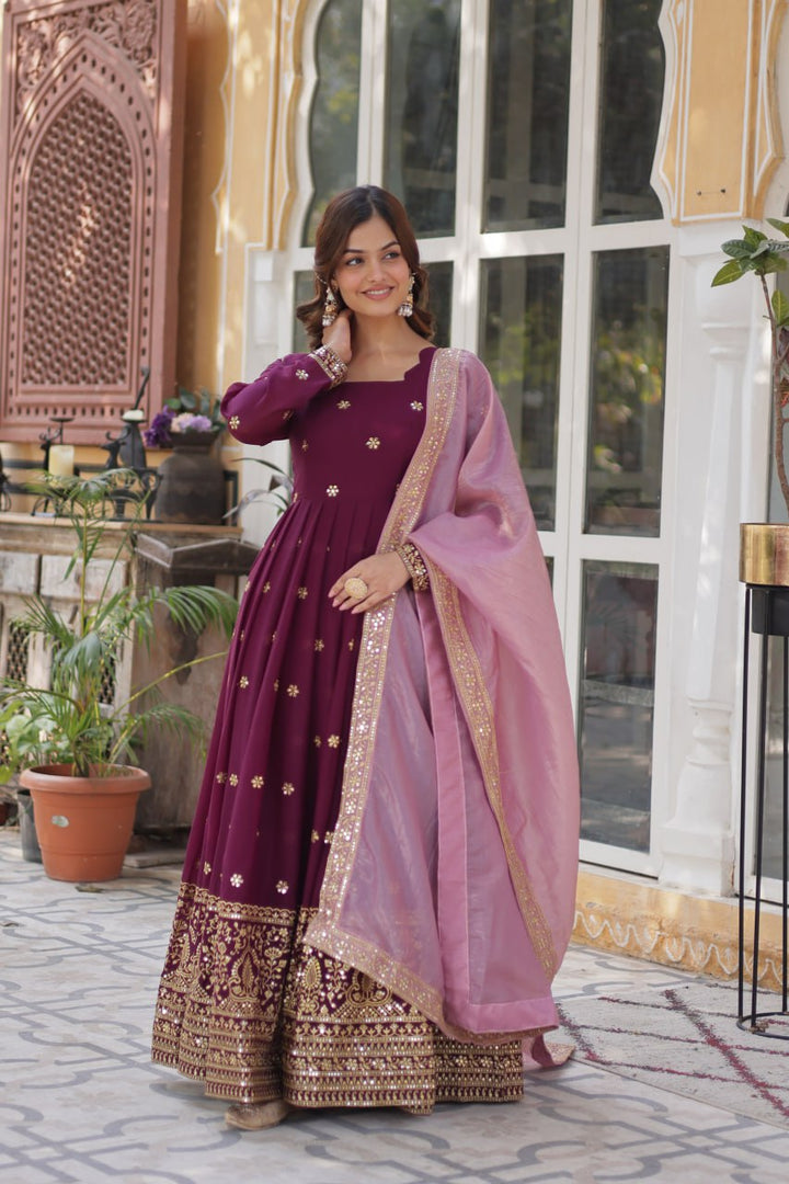 Elegant Embroidered Gown with Designer Dupatta :3 piece suit(top,bottom&dupatta)