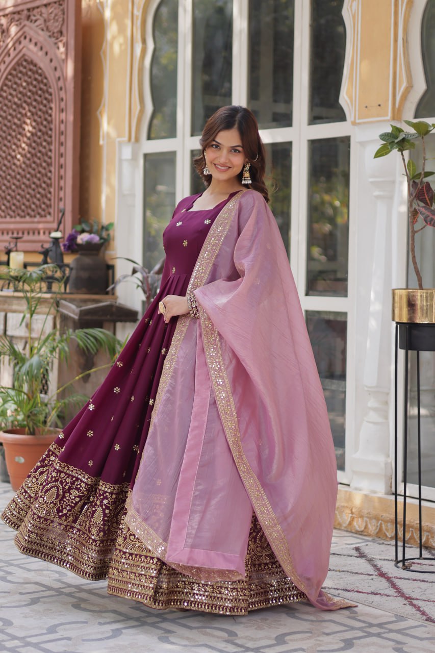 Elegant Embroidered Gown with Designer Dupatta :3 piece suit(top,bottom&dupatta)