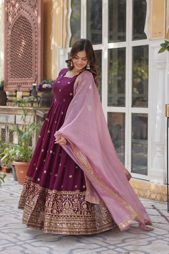 Elegant Embroidered Gown with Designer Dupatta :3 piece suit(top,bottom&dupatta)