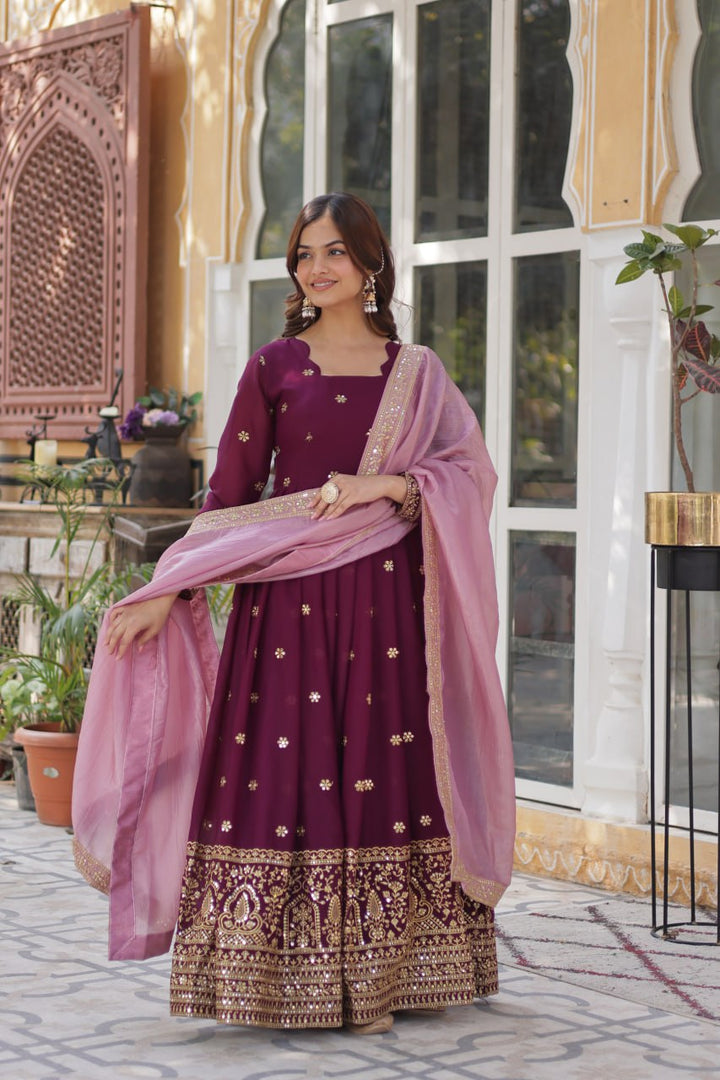 Elegant Embroidered Gown with Designer Dupatta :3 piece suit(top,bottom&dupatta)