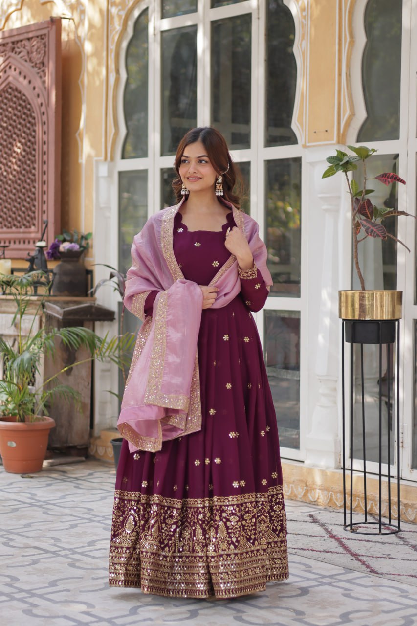 Elegant Embroidered Gown with Designer Dupatta :3 piece suit(top,bottom&dupatta)