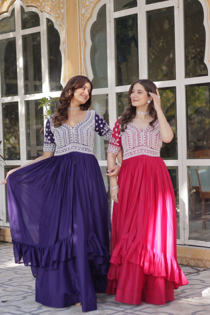 Georgette Embroidered Kurti with Lehenga Set :3 piece suit(top,bottom&dupatta)
