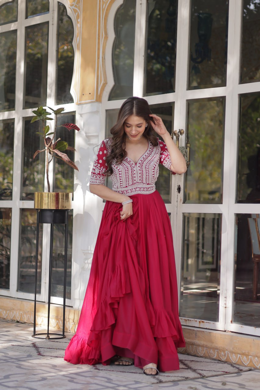 Georgette Embroidered Kurti with Lehenga Set :3 piece suit(top,bottom&dupatta)