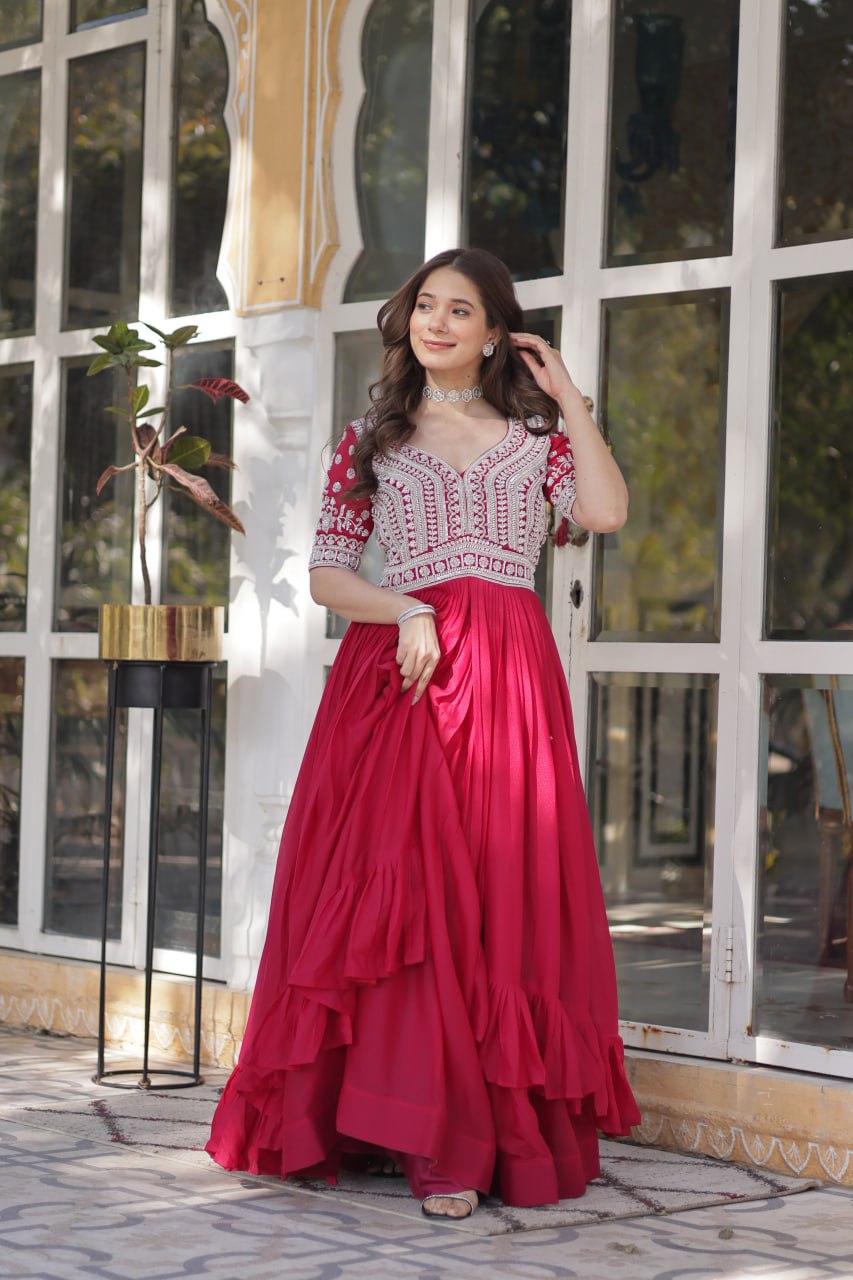 Georgette Embroidered Kurti with Lehenga Set :3 piece suit(top,bottom&dupatta)