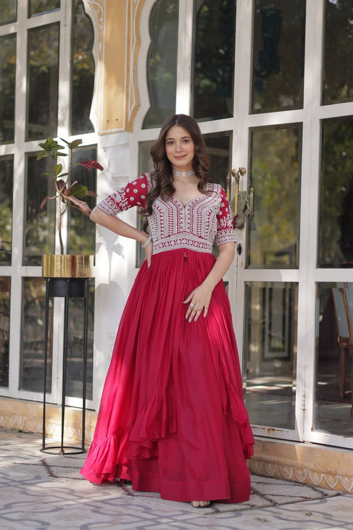 Georgette Embroidered Kurti with Lehenga Set :3 piece suit(top,bottom&dupatta)