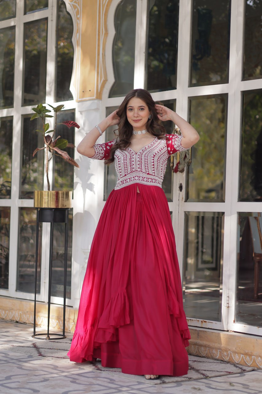 Georgette Embroidered Kurti with Lehenga Set :3 piece suit(top,bottom&dupatta)
