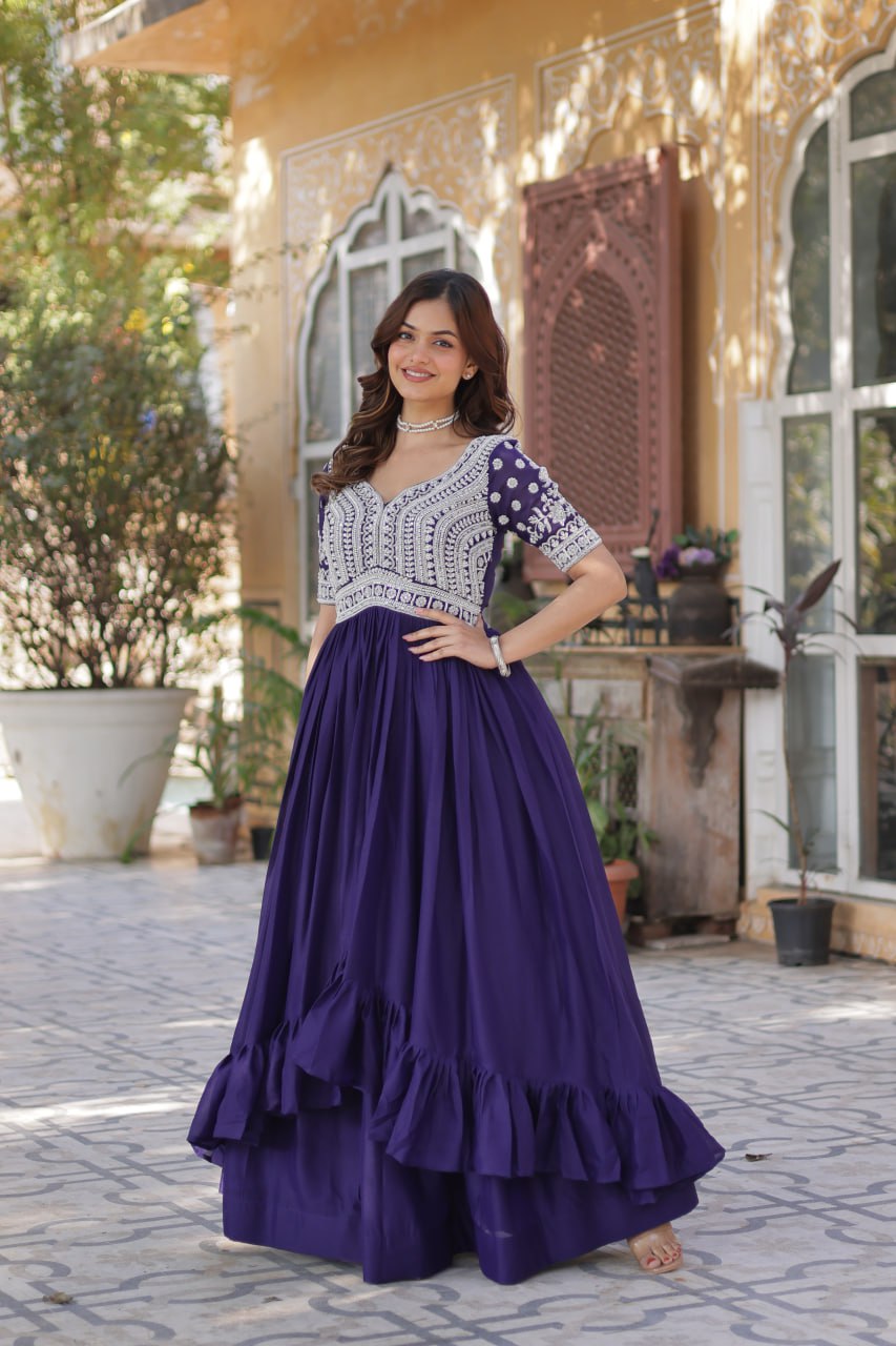 Georgette Embroidered Kurti with Lehenga Set :3 piece suit(top,bottom&dupatta)
