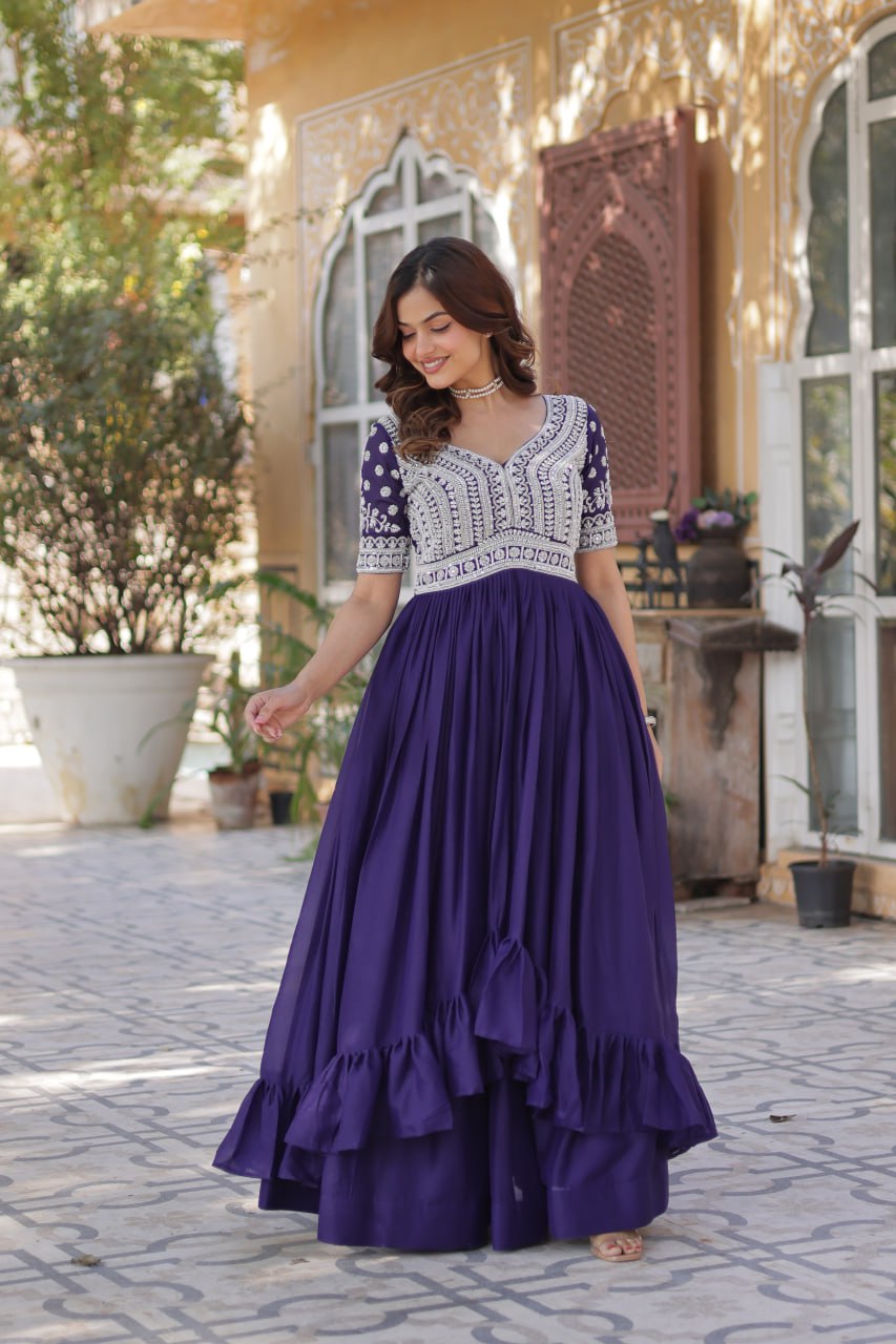 Georgette Embroidered Kurti with Lehenga Set :3 piece suit(top,bottom&dupatta)