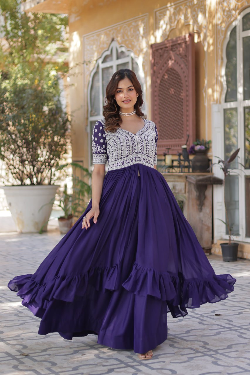 Georgette Embroidered Kurti with Lehenga Set :3 piece suit(top,bottom&dupatta)