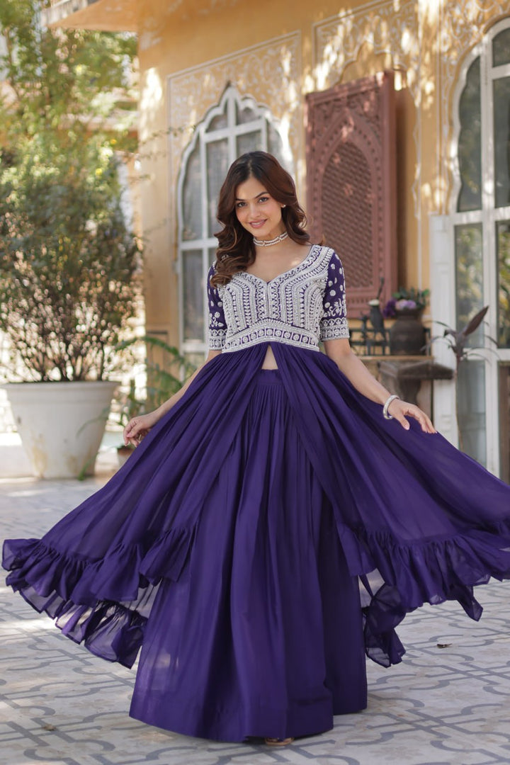 Georgette Embroidered Kurti with Lehenga Set :3 piece suit(top,bottom&dupatta)