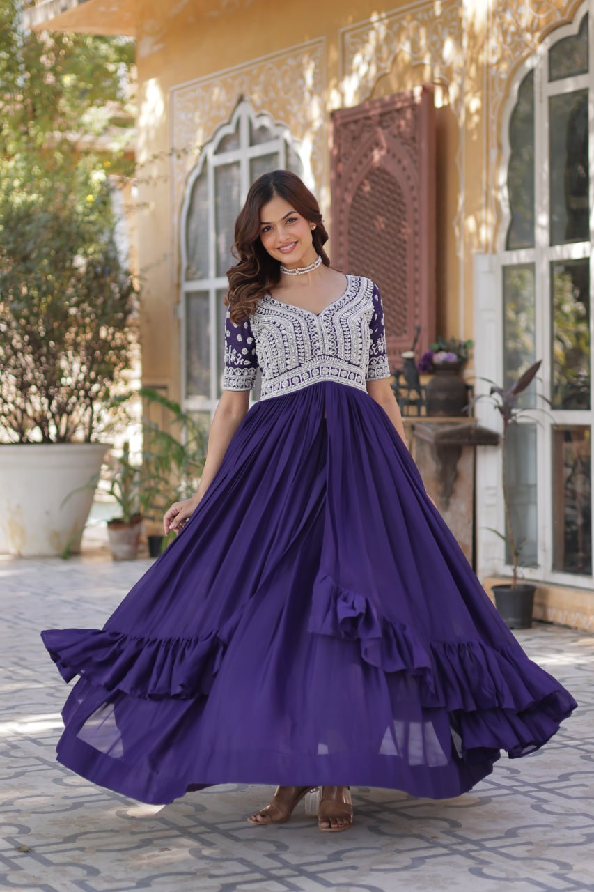 Georgette Embroidered Kurti with Lehenga Set :3 piece suit(top,bottom&dupatta)