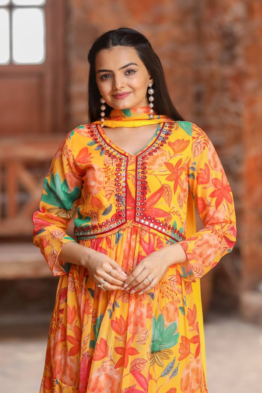 MULTICOLOURED ANARKALI WITH MIRROR WORK