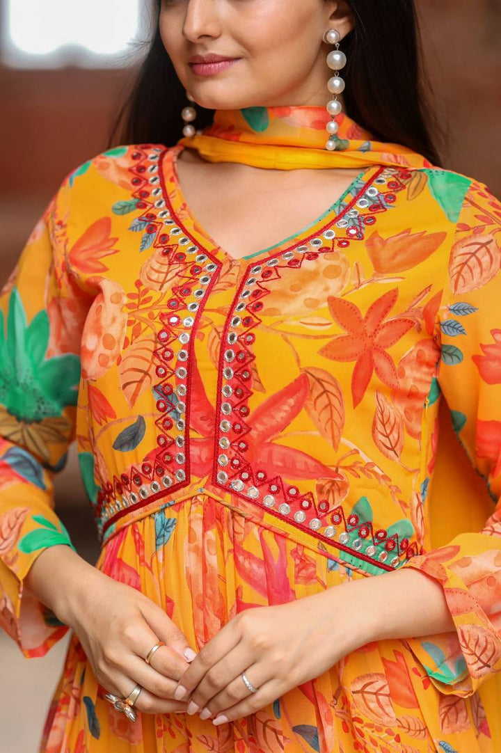 MULTICOLOURED ANARKALI WITH MIRROR WORK