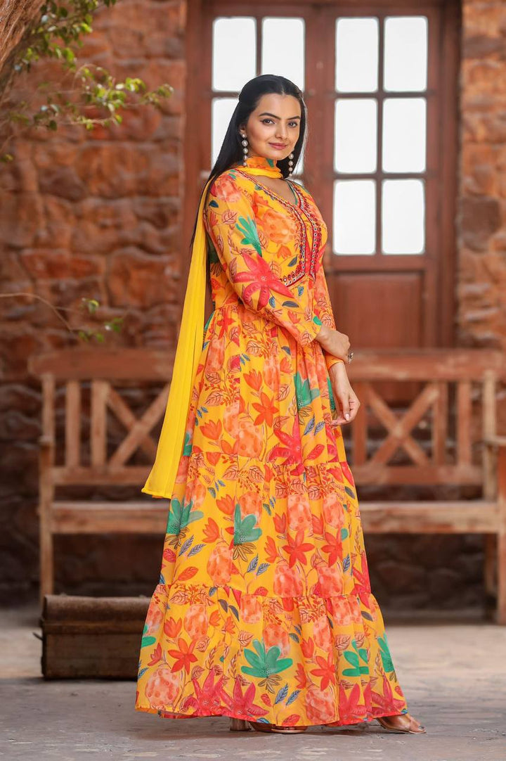 MULTICOLOURED ANARKALI WITH MIRROR WORK