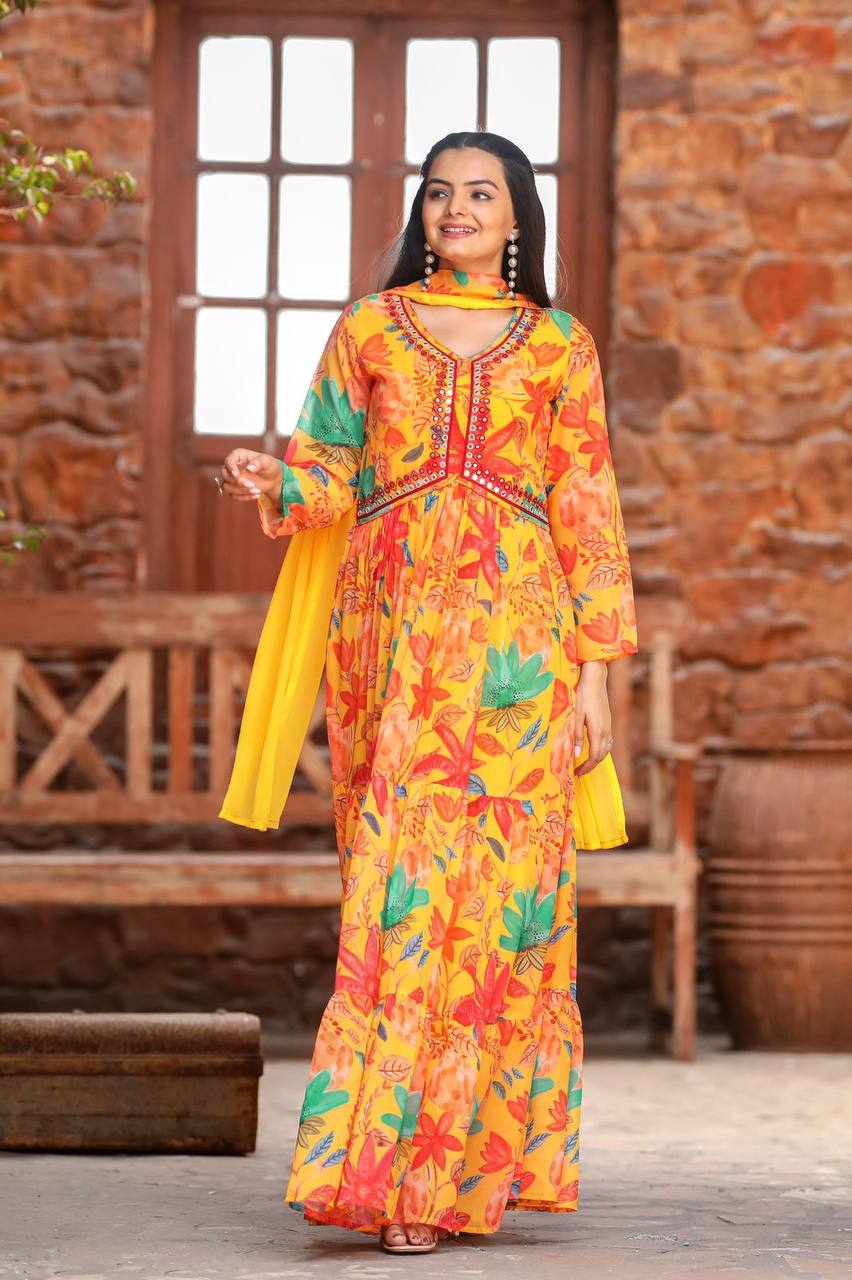 MULTICOLOURED ANARKALI WITH MIRROR WORK