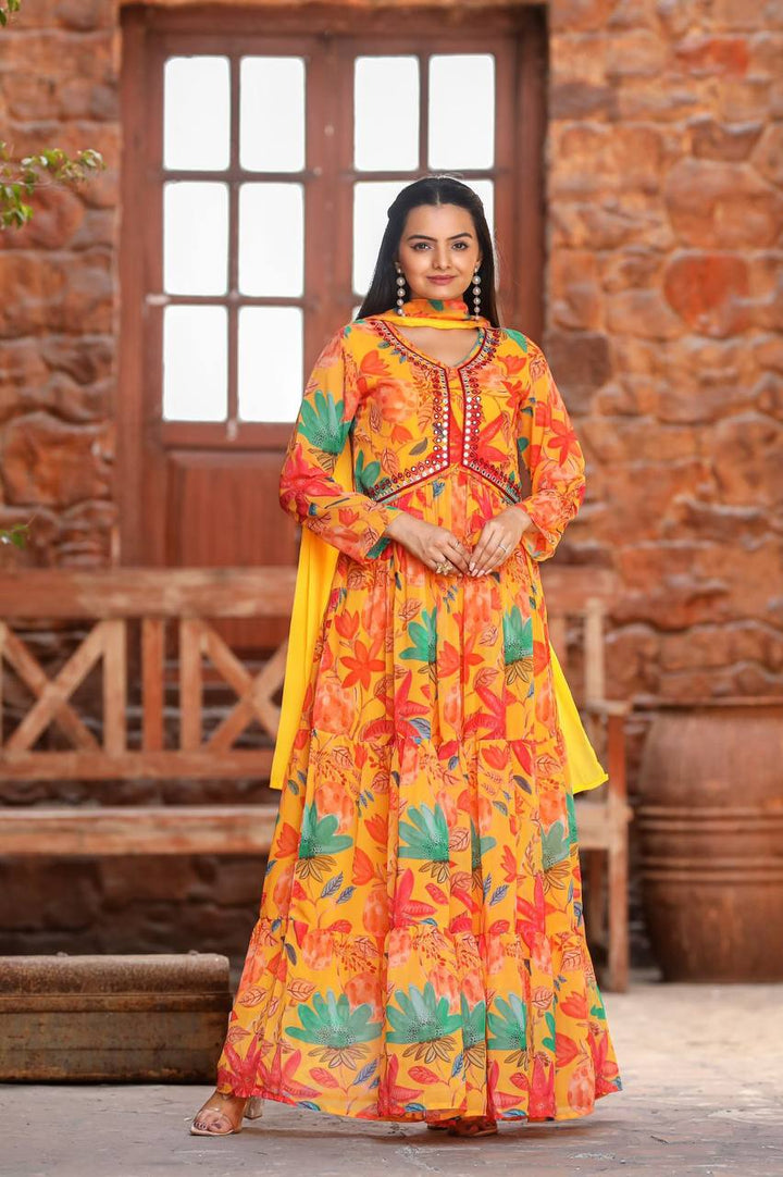 MULTICOLOURED ANARKALI WITH MIRROR WORK