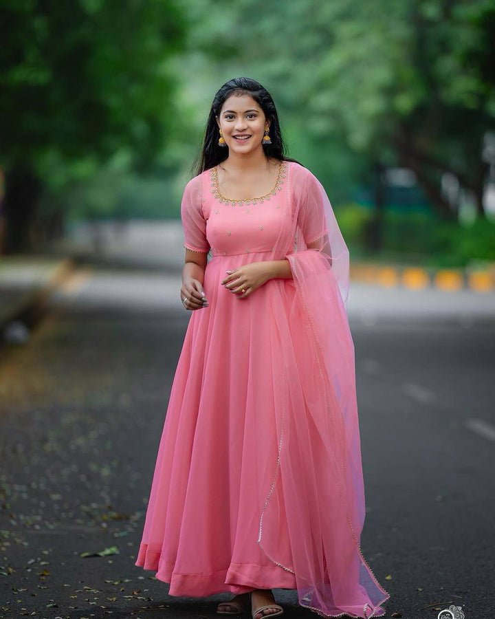 Blossom Pink Anarkali Gown With Dupatta