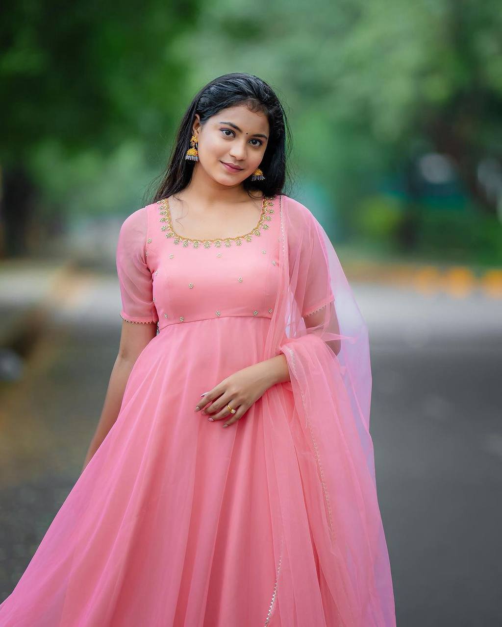 Blossom Pink Anarkali Gown With Dupatta