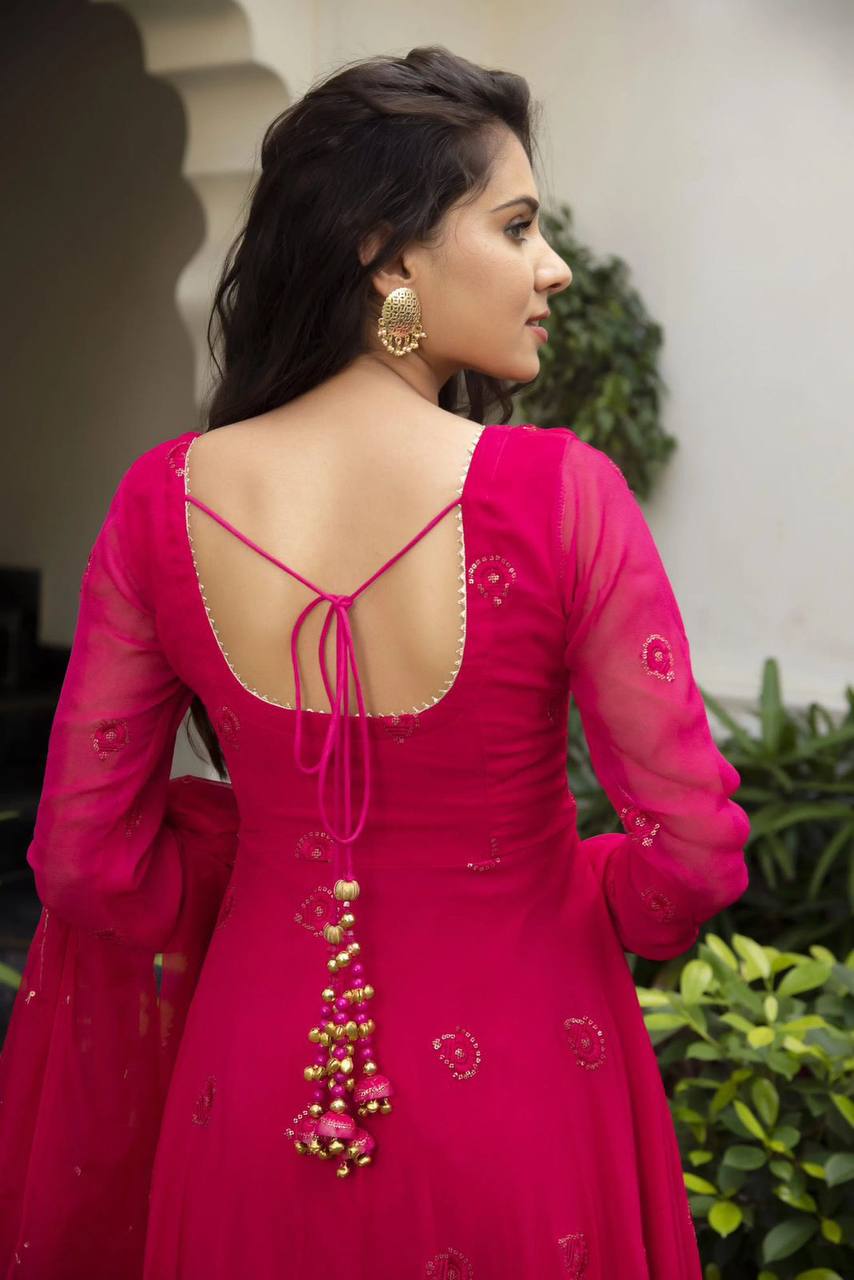 Rani Pink Anarkali Gown With Dupatta