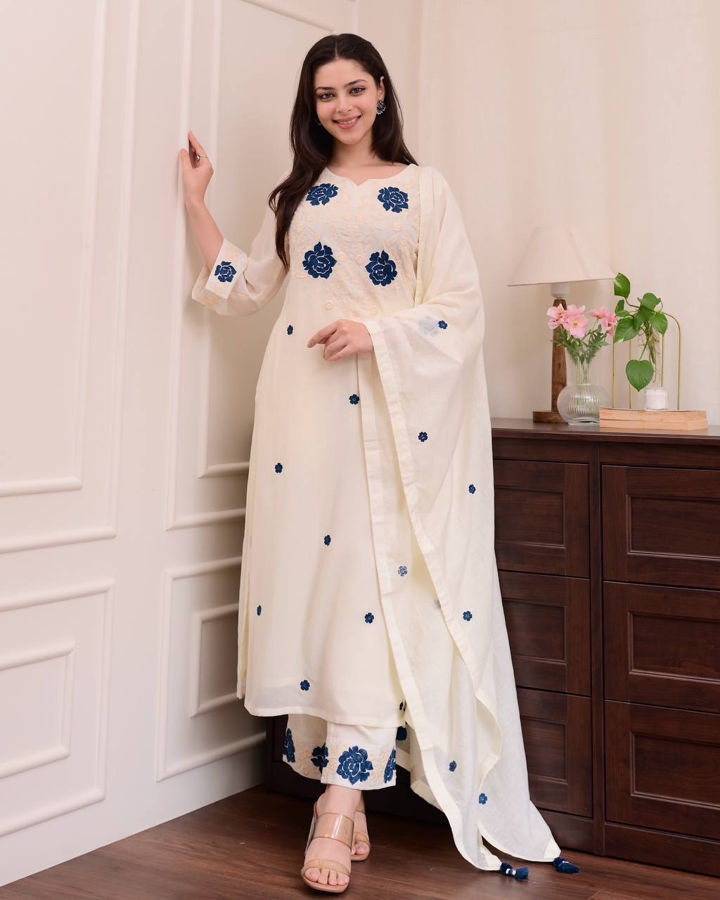 Premium Roman Silk Embroidered 3-Piece Suit Set