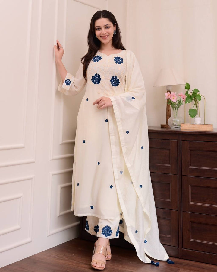 Premium Roman Silk Embroidered 3-Piece Suit Set