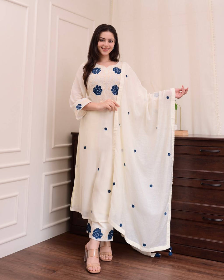 Premium Roman Silk Embroidered 3-Piece Suit Set