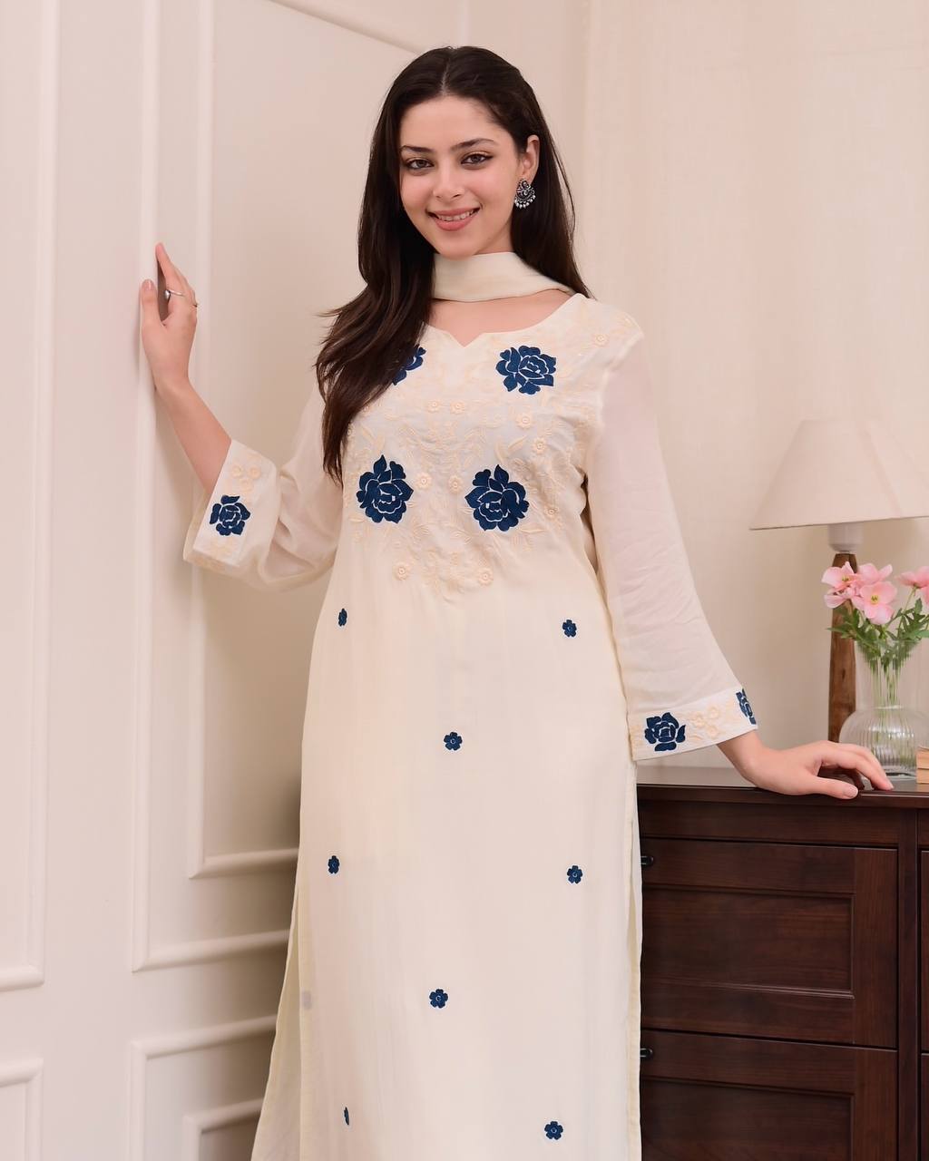 Premium Roman Silk Embroidered 3-Piece Suit Set