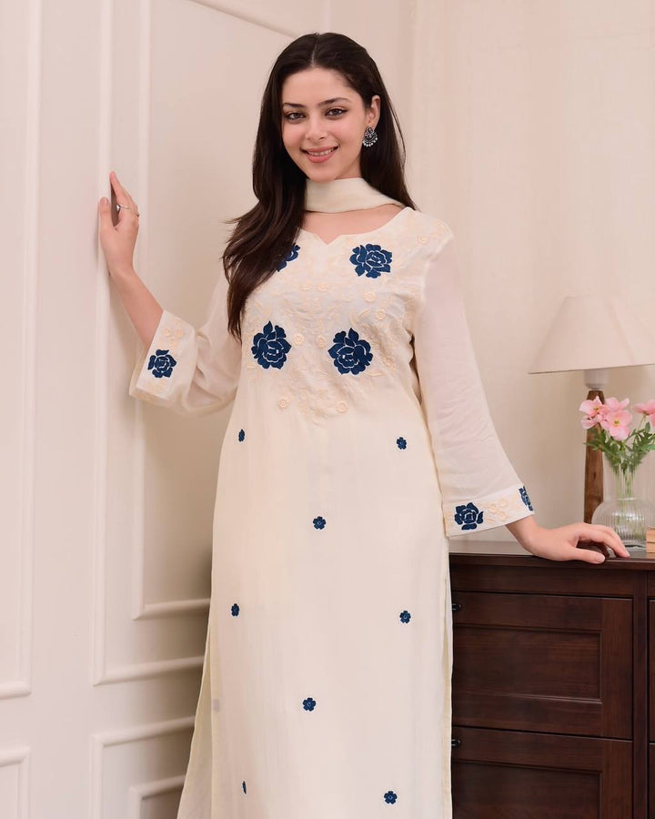 Premium Roman Silk Embroidered 3-Piece Suit Set