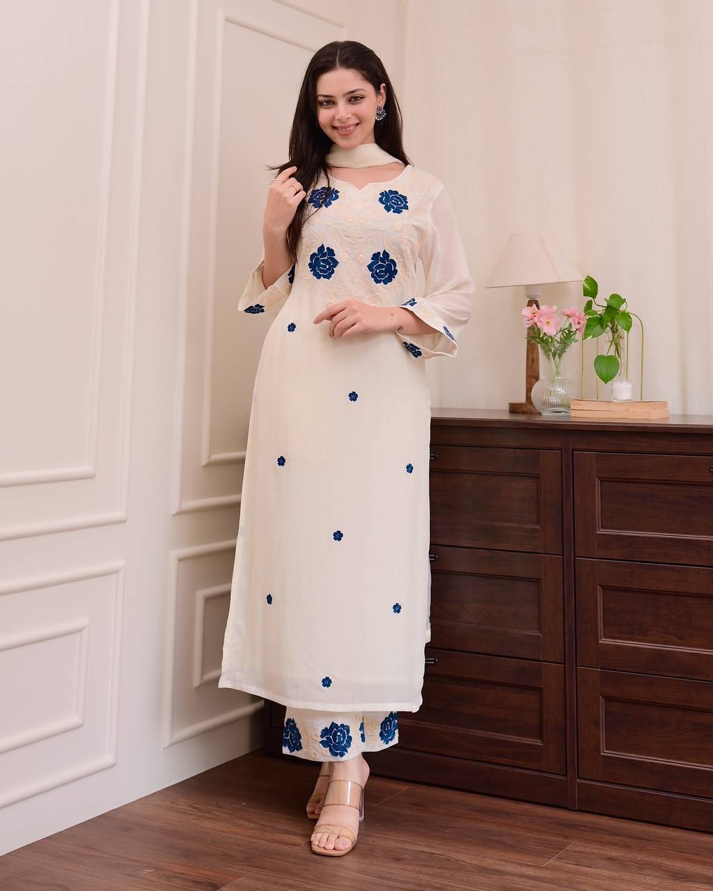 Premium Roman Silk Embroidered 3-Piece Suit Set