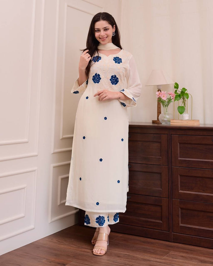 Premium Roman Silk Embroidered 3-Piece Suit Set