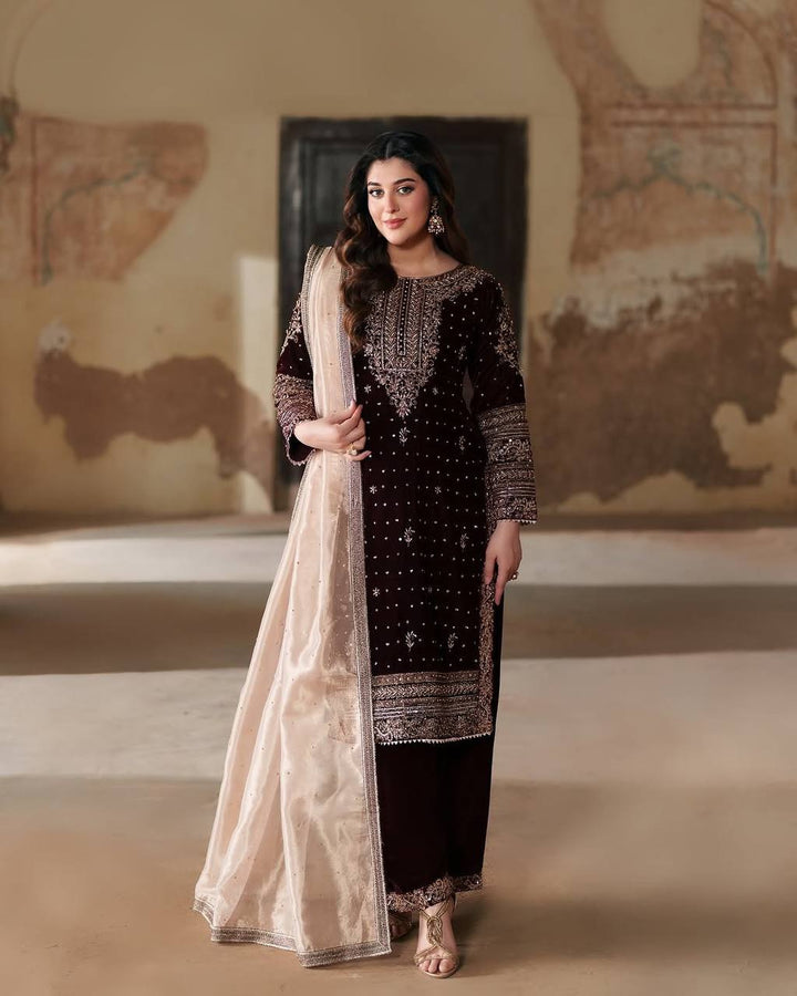 Velvet Enchant 9000 – Designer Embroidered Suit Set