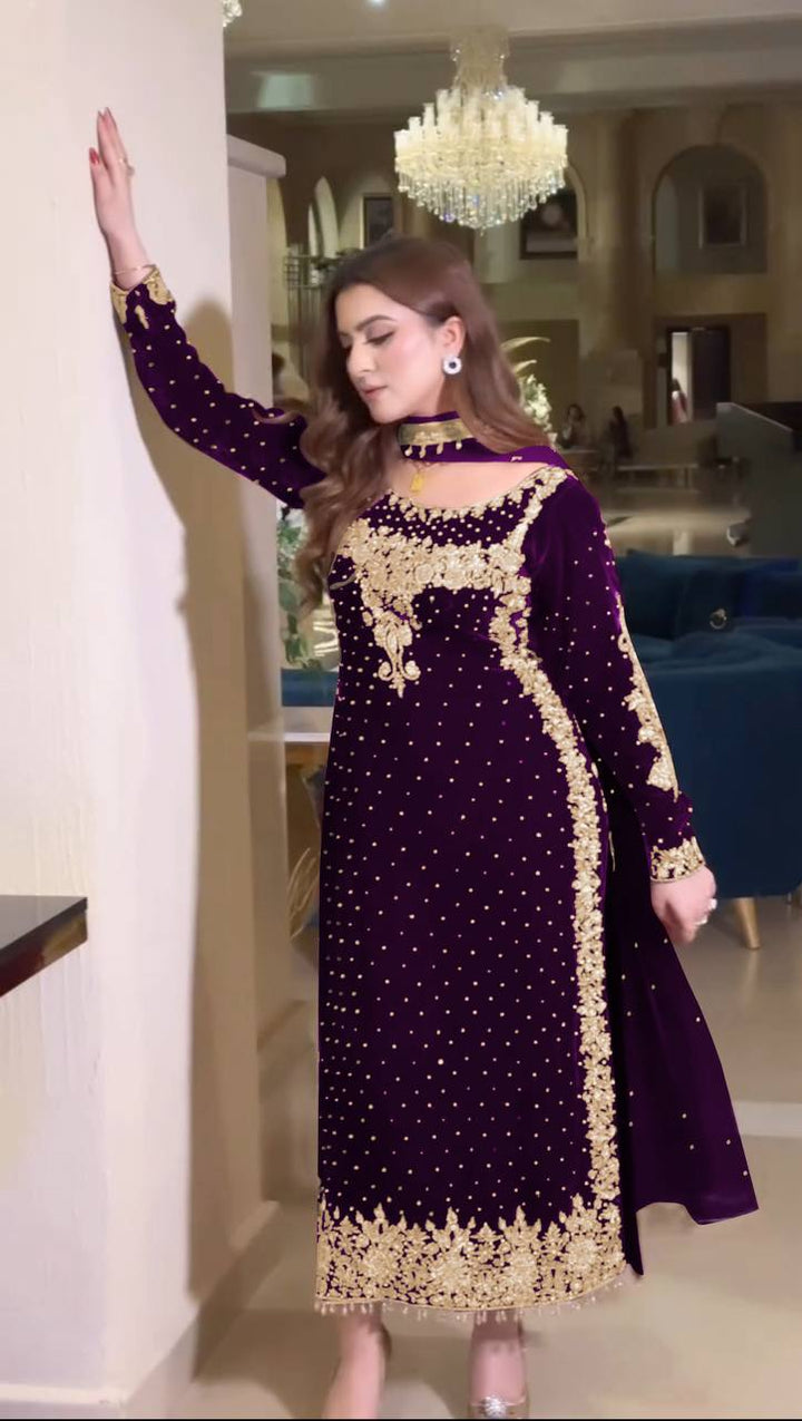 Designer Party Wear Viscose Velvet Suit Set