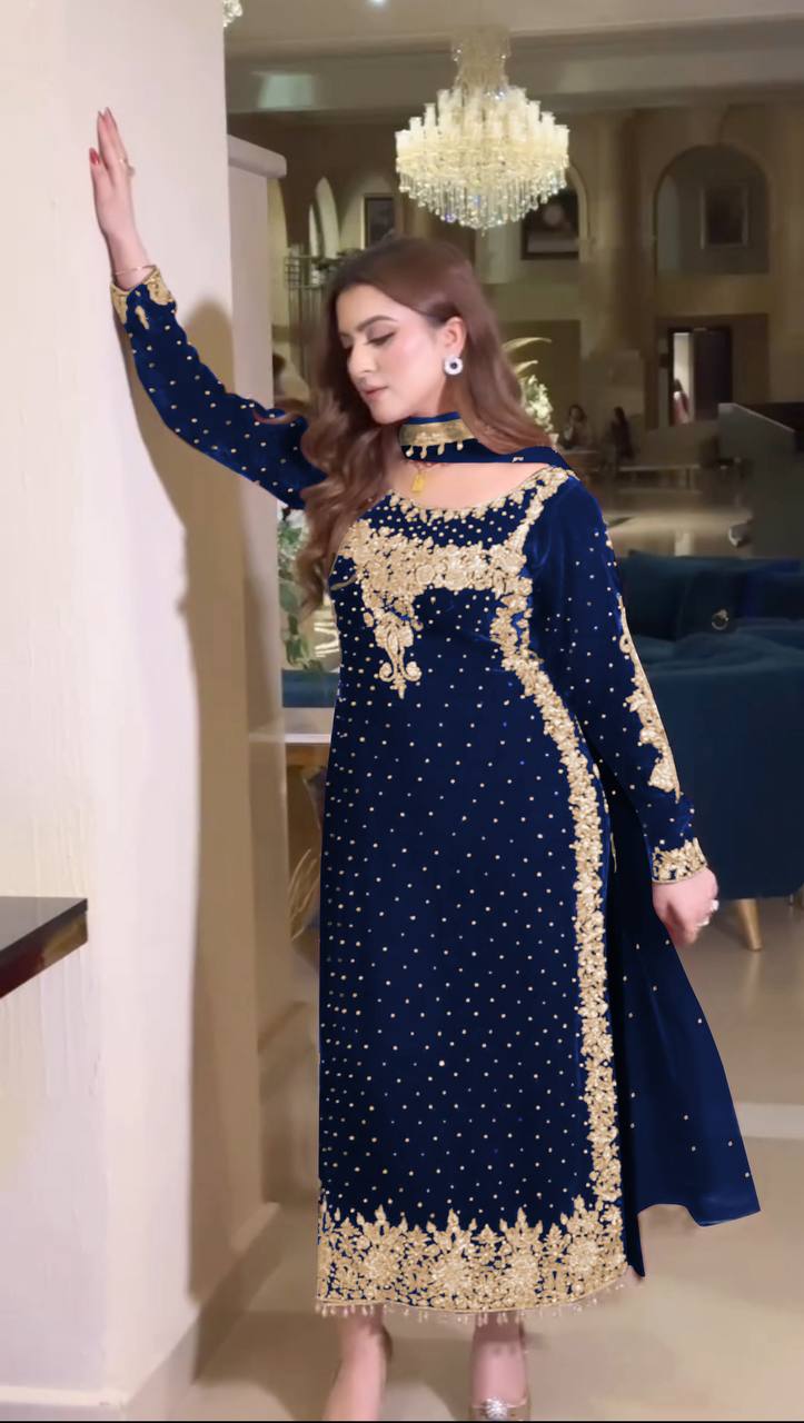 Designer Party Wear Viscose Velvet Suit Set