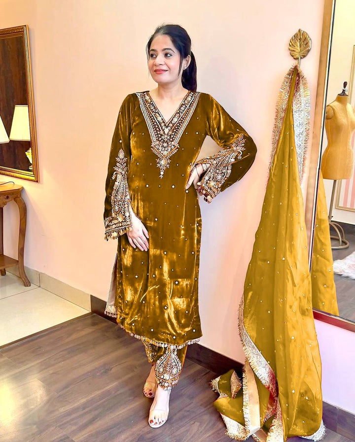 Designer Party Wear Viscose Velvet Palazzo Set with Dupatta"