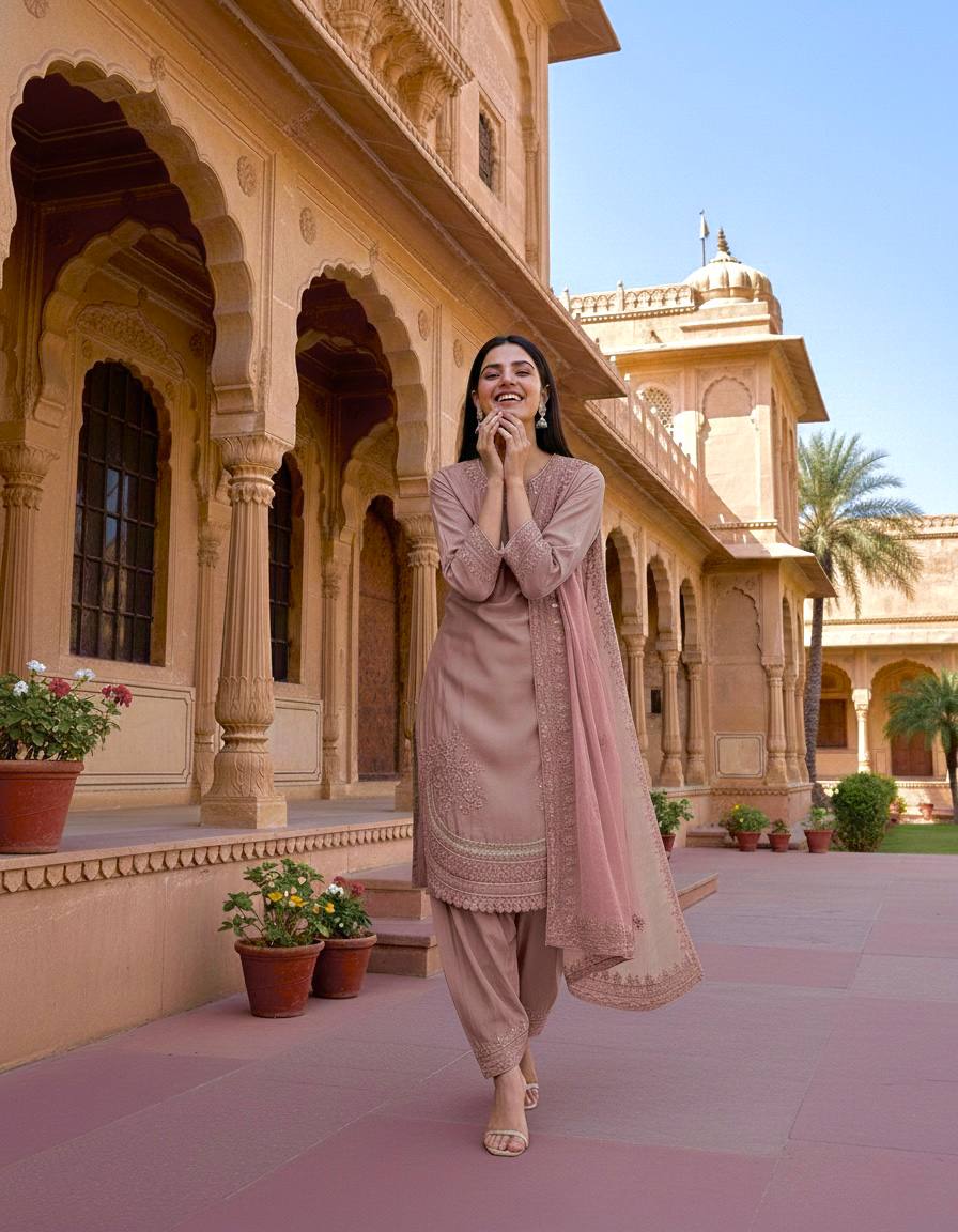 Designer Party Wear Crepe Farshi Palazzo Set With Dupatta