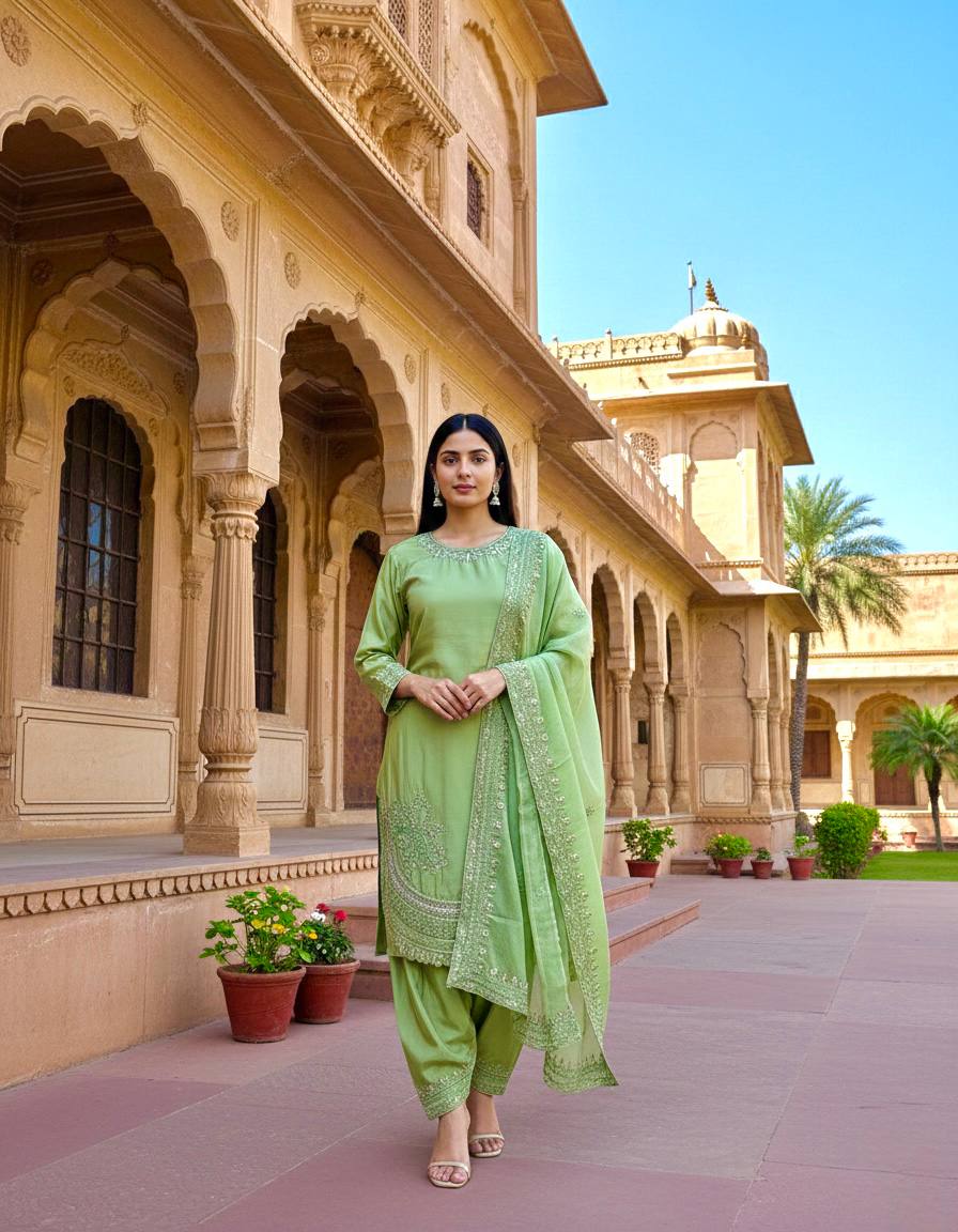 Designer Party Wear Crepe Farshi Palazzo Set With Dupatta